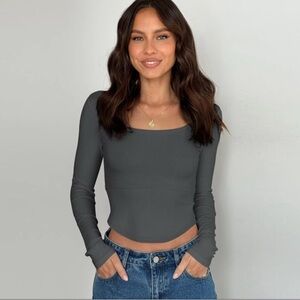 Amazon Long Sleeve Crop Square Neck Dark Gray T-Shirt XL
NWT